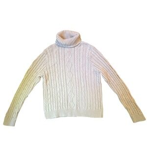 Pria Turtleneck Sweater Womens Large Light Blue Cable Knit Cotton Coastal Preppy